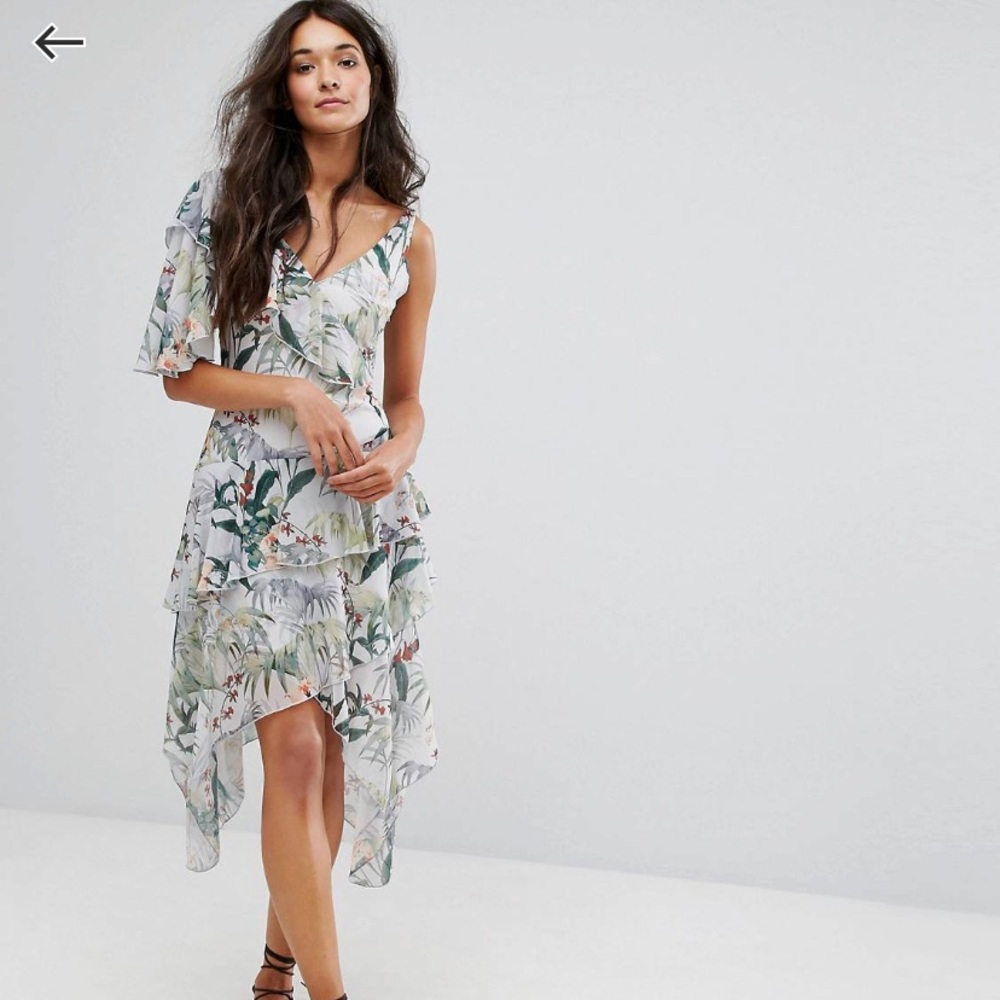 Asymmetric Floral One Shoulder Midi Dress - Picture 2 of 7
